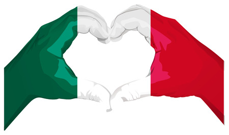 Two palms make heart shape. Mexican flag. Greeting card vector illustrationのイラスト素材
