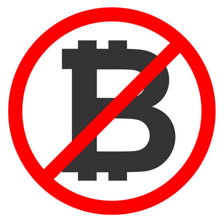 Black Bitcoin stop sign symbol in red crossed circle. Isolated on white vector illustrationのイラスト素材