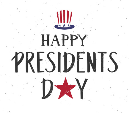Happy presidents day text. Uncle's Sam hat symbol usa. Vector illustration greeting card bannerのイラスト素材