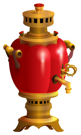 Red samovar traditional Russian kitchenware. Russian retro kettle. Isolated on white vector illustrationのイラスト素材