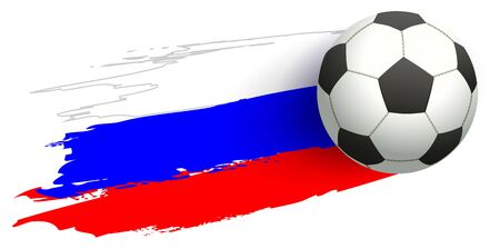 Russia soccer championship 2018. Soccer ball flying and flag russia. Isolated on white vector illustrationのイラスト素材