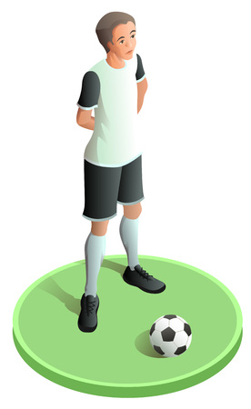 Soccer player in abstract uniform and ball. Isometric isolated vector icon illustrationのイラスト素材