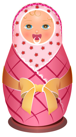 Russian national traditional wooden doll matreshka baby. Isolated on white vector illustrationのイラスト素材