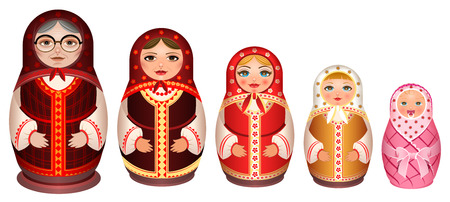 Set russian wooden nesting doll. Traditional retro souvenir from Russia.のイラスト素材