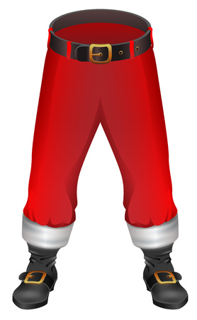 Santa Claus red pants and footwear. Christmas clothing accessory. Isolated on white vector cartoon illustrationのイラスト素材