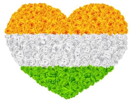 Flag India shape of heart flower garland mala. Isolated on white vector illustrationのイラスト素材