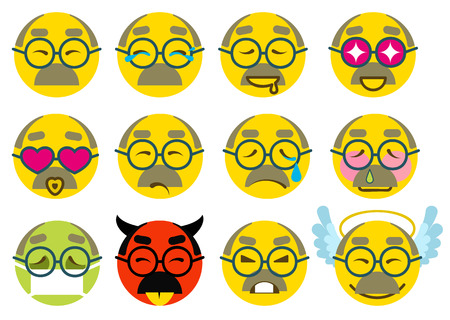 Set smile grandfather senior icon love, joy, sick, sad, anger. Isolated on white vector illustrationのイラスト素材