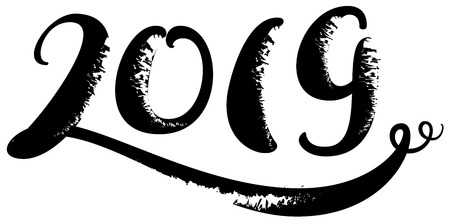 2019 new year calendar text number puffy tail. Isolated on white vector illustrationのイラスト素材