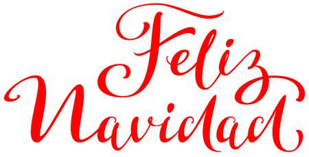 Feliz navidad text translation from spanish. Merry Christmas lettering greeting card. Isolated on white vector illustrationのイラスト素材