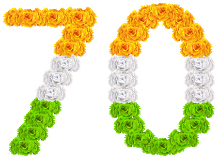 70 years anniversary republic day india. Number 70 of national flag tricolor flowers. Isolated on...