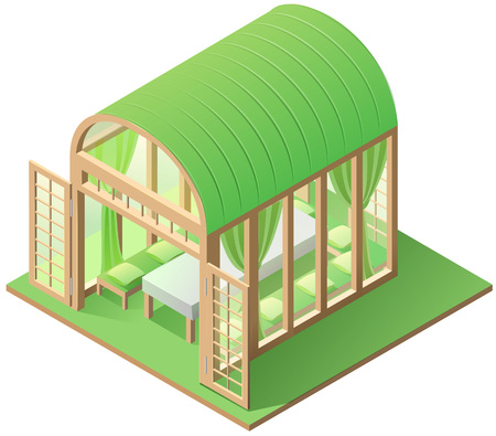 Green arbor garden house isometric icon isolated white. 3d vector illustrationのイラスト素材