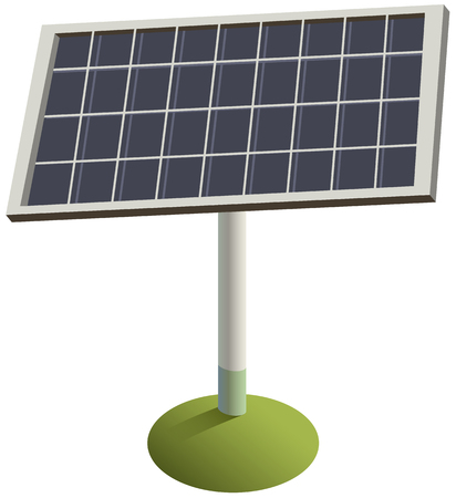 Solar panel on grass. Green renewable environmentally friendly electricity. Vector isolated on whiteのイラスト素材
