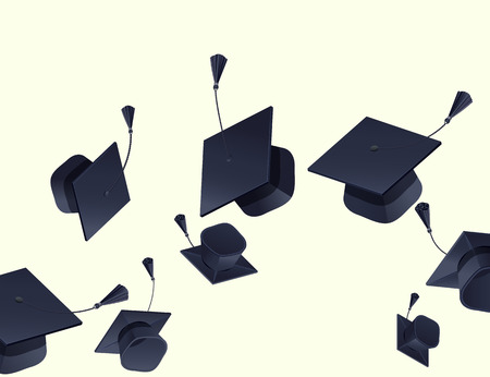 High school graduation hats mortarboard fly up. Vector illustration isolatedのイラスト素材