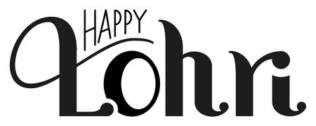 Happy Lohri lettering text indian holiday Punjabi festival for greeting card. Isolated on white vector illustrationのイラスト素材