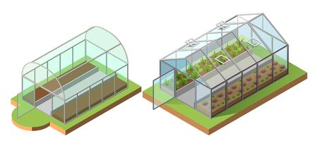 Set greenhouse for growing vegetables. Isometric icon 3d illustration. Isolated on white vectorのイラスト素材