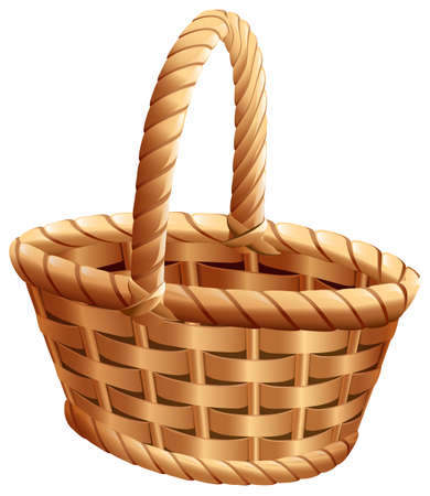 Empty wicker basket with handle for thanksgiving day harvest celebration. Isolated on white vector cartoon illustrationのイラスト素材