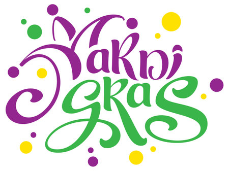 Mardi Gras text lettering for greeting card. Fat Tuesday carnival. Isolated on white vector illustrationのイラスト素材