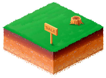 Land plot for sale isometric 3d icon isolated on white. Vector cartoon illustrationのイラスト素材