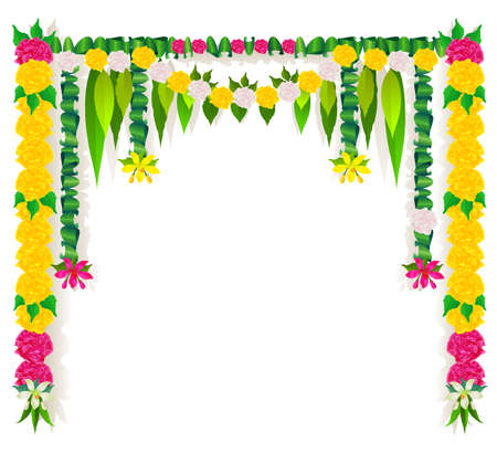 Flower garland mala template indian ugadi holiday isolated on white. Vector illustrationのイラスト素材