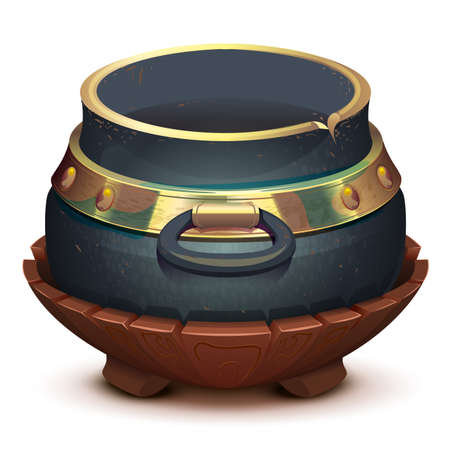 Large empty pot for making witch potion isolated on white. Vector cartoon illustrationのイラスト素材