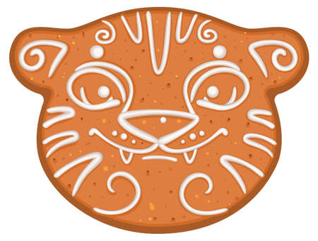 Gingerbread tiger head symbol christmas and new year 2022. Vector cartoon icon illustration isolated on whiteのイラスト素材