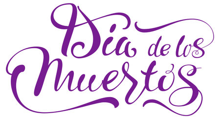 Dia de los muertos ornate lettering text for Mexican greeting card. Vector illustration isolated on whiteのイラスト素材