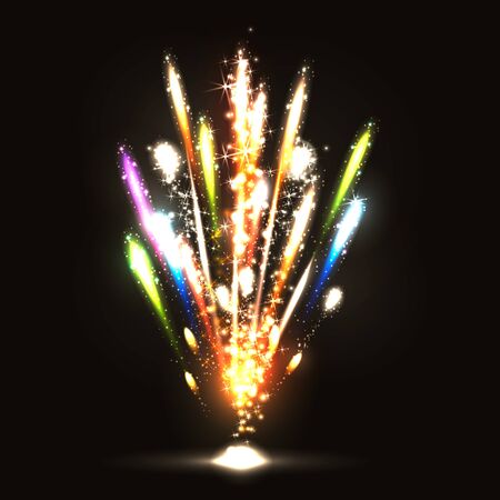 Vector illustration. Fireworks on a dark backgroundのイラスト素材