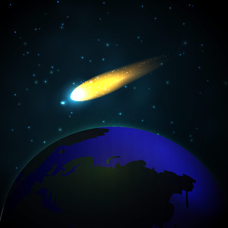 meteorite fly over earth. vector illustrationのイラスト素材
