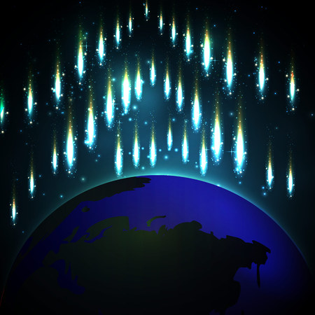 Meteor shower and dark space in background. vector illustration