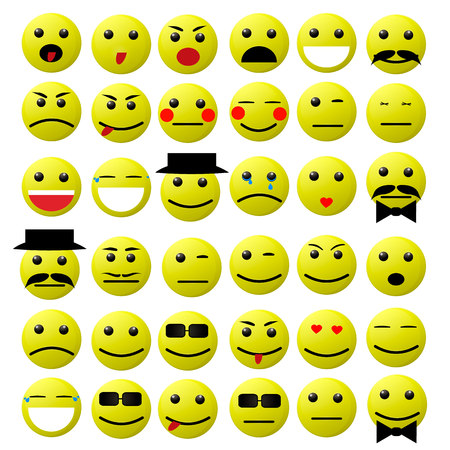 yellow smileys, emoji set on white backgroundのイラスト素材