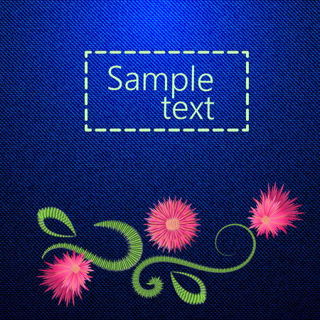 Denim background with embroidery. Vector illustration.のイラスト素材