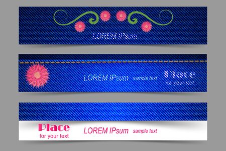Banner with denim design and embroidery. Vector illustration.のイラスト素材