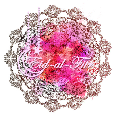 Eid-Al-Fitr mubarak greeting card.  Religious holiday celebrated by Muslims vector illustration.のイラスト素材