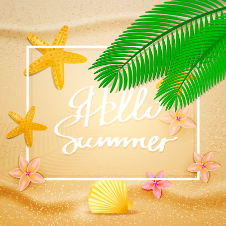 A cool background with hello summer inscription isolated on colorful presentation.のイラスト素材