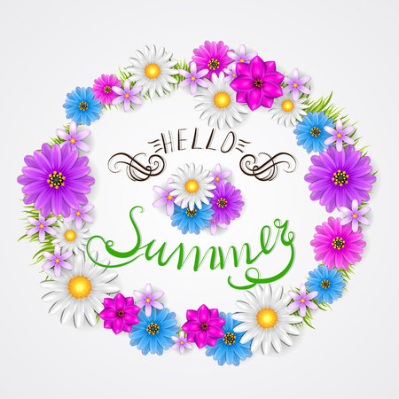 A cool background with hello summer inscription isolated on colorful presentation.のイラスト素材