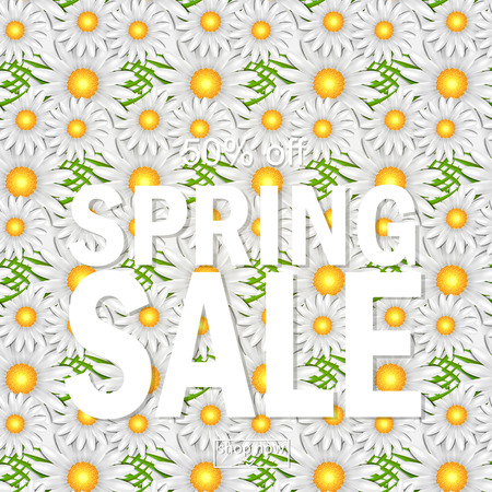 Bright spring sale background banner with flowers . Vector Illustrationのイラスト素材