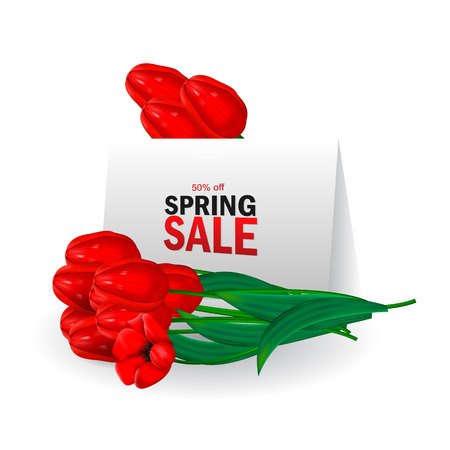 Bright spring sale background banner with flowers.のイラスト素材