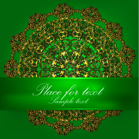 green background with golden mandala with place for text. Vectorのイラスト素材
