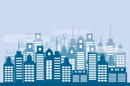 urban background flat style in blue tones. Vectorのイラスト素材