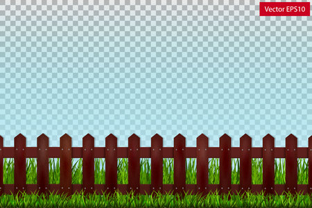 wooden fence and green grass on a transparent background. Vectorのイラスト素材