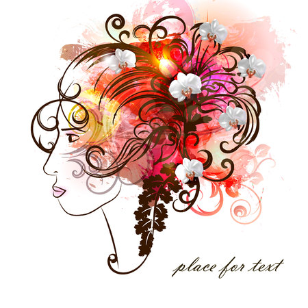 abstract girl with flowers in her hair.のイラスト素材
