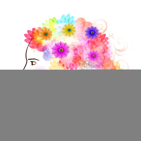 abstract girl with flowers in her hair. vectorのイラスト素材