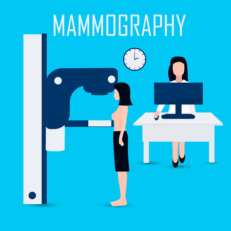 women getting a mammogram, flat style. Vectorのイラスト素材