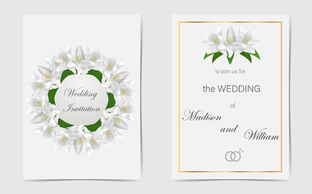 Wedding invitation with white lilies. Vectorのイラスト素材