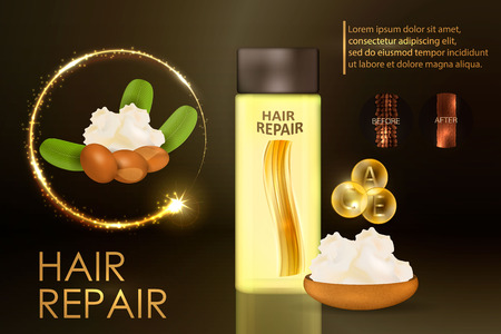 Hair conditioner with shea butter. Hair before and after using shea butter. Vectorのイラスト素材