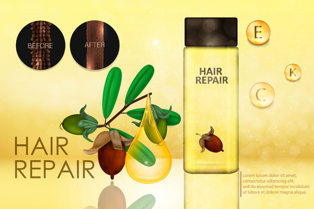 Hair conditioner with jojoba
extract. Hair before and after using shea butter. Vectorのイラスト素材