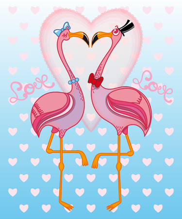 Illustration with two pink flamingosのイラスト素材