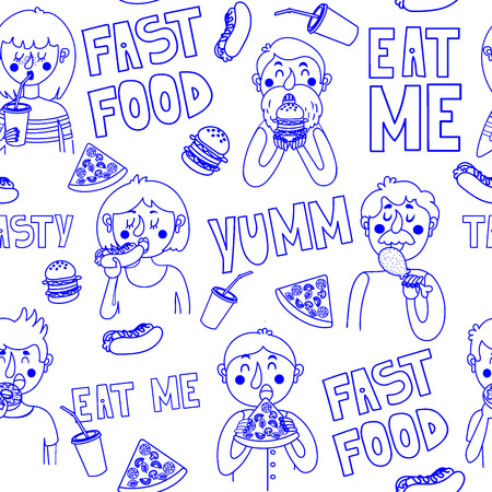 Seamless background with fastfood. People eat fast foodのイラスト素材