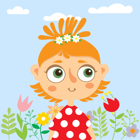 Illustration with little girl in springのイラスト素材