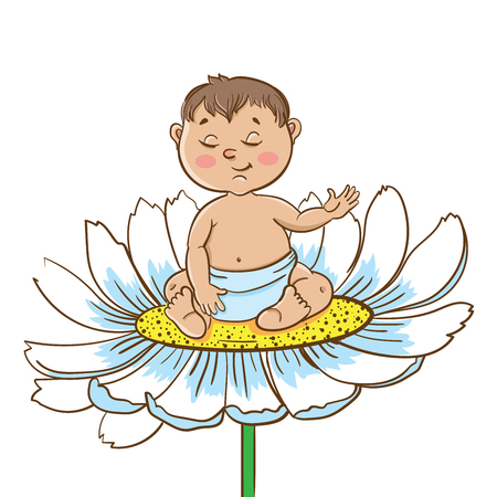 Vector illustration. Cute little baby boy on chamomileのイラスト素材